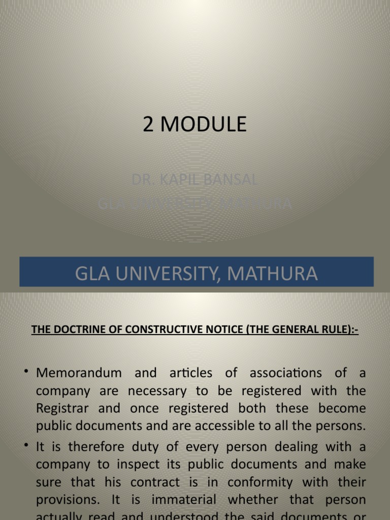 Doctrine of Constructive Notice & Indoor Management | PDF | Legal ...