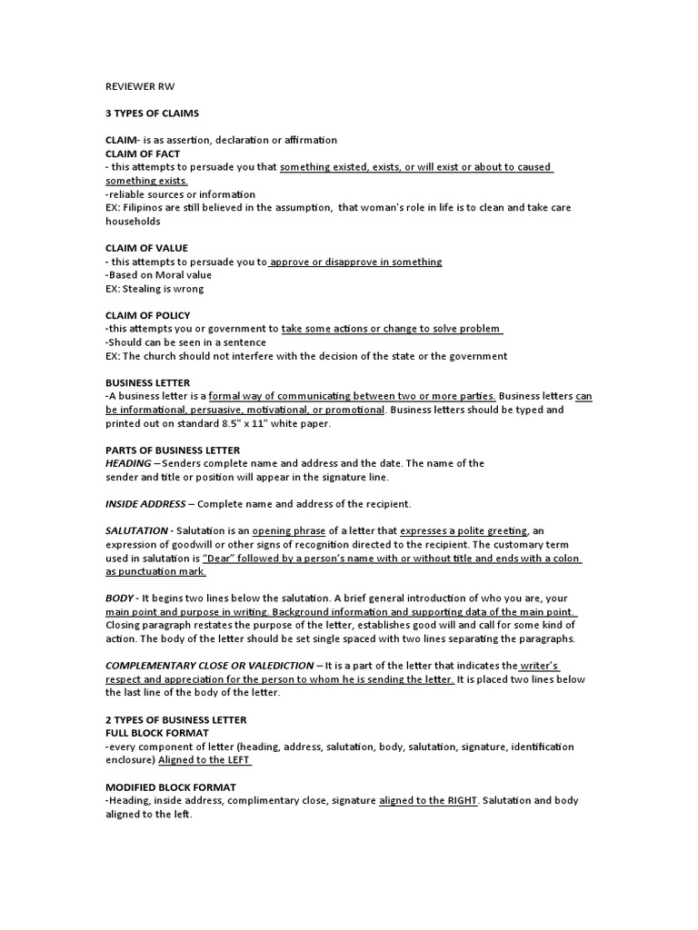 types-of-claims-and-business-letter-guide-pdf-career-growth