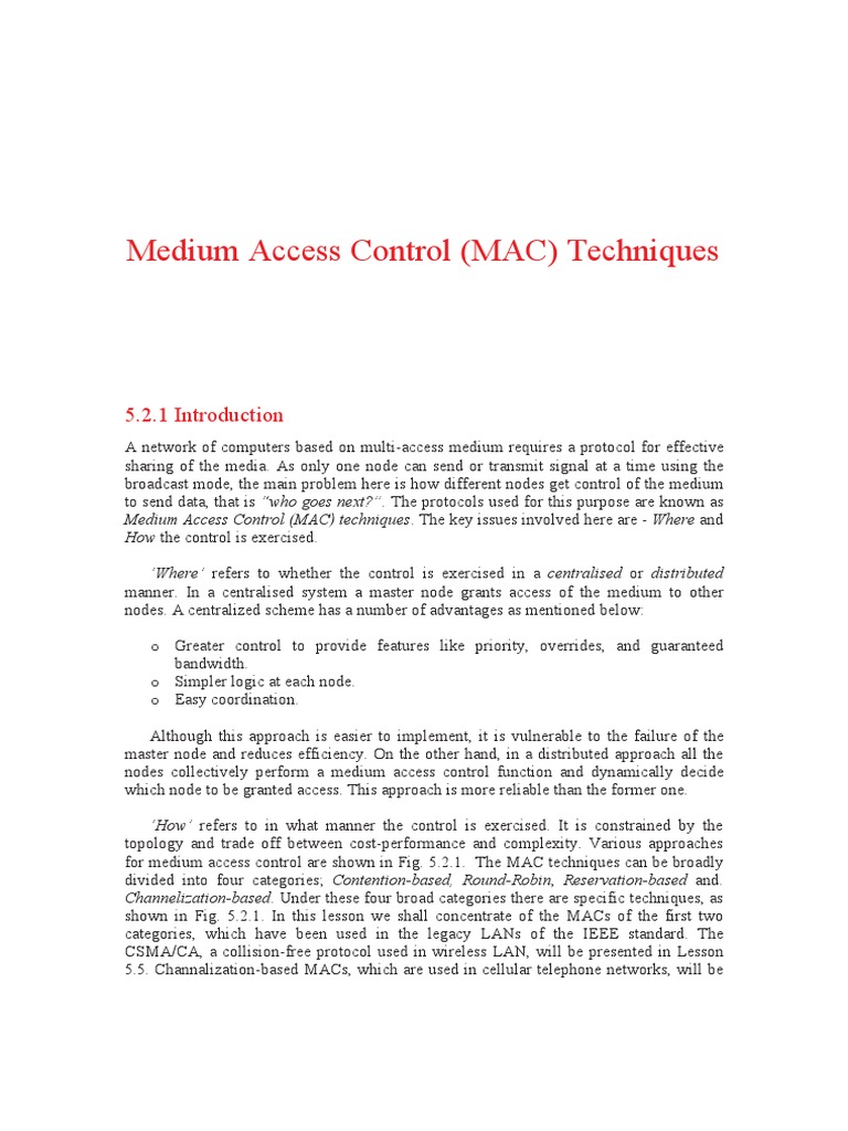 Medium Access Control Techniques PDF Computer Network Physical