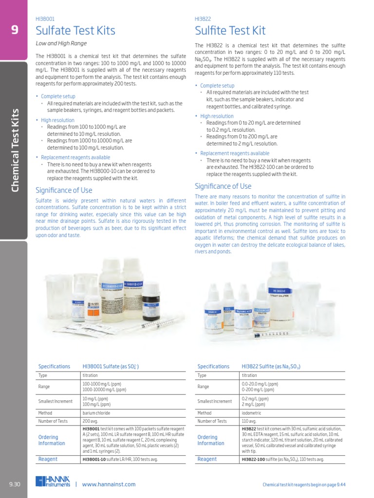 Sulfate & Sulfite Test Kits Overview | PDF | Magnesium | Water