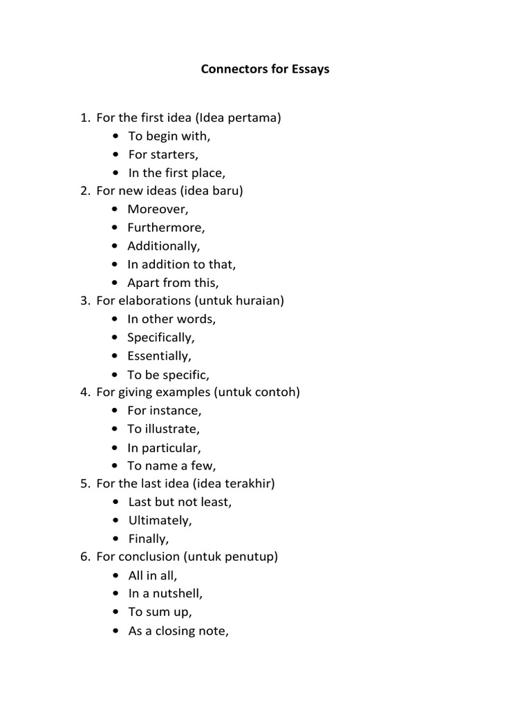 Connectors For Essays PDF
