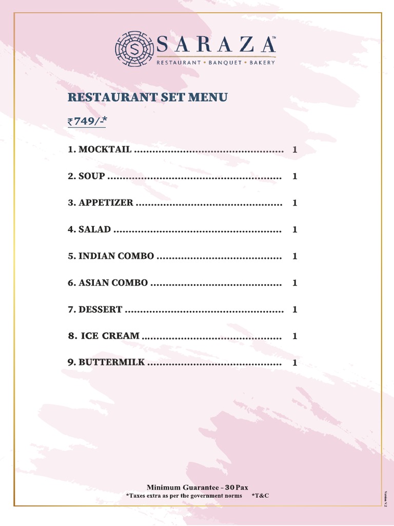 Saraza RestaurantSetMenu Final | PDF