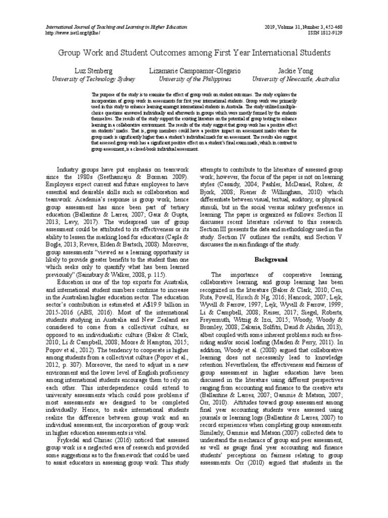 Impact of Group Work on First-Year Students | PDF | Ordinary Least ...