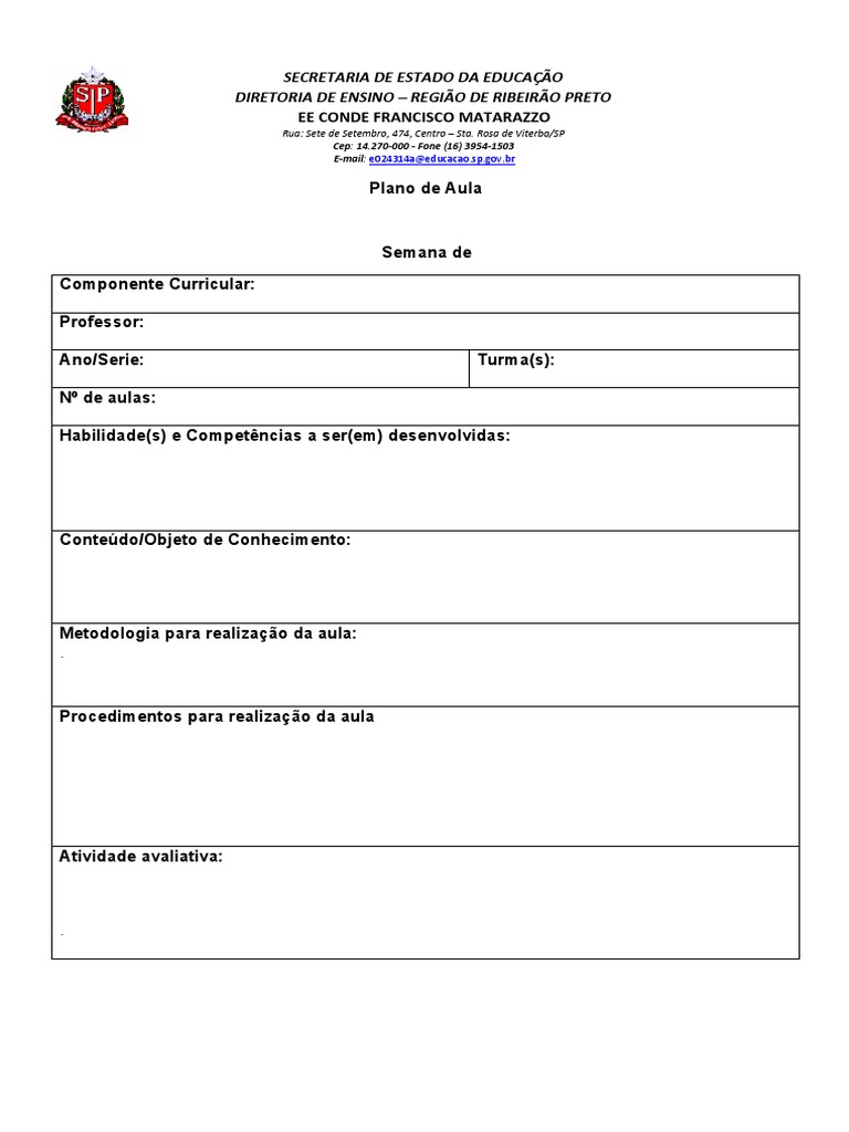 Modelo de Plano de Aula em PDF | PDF