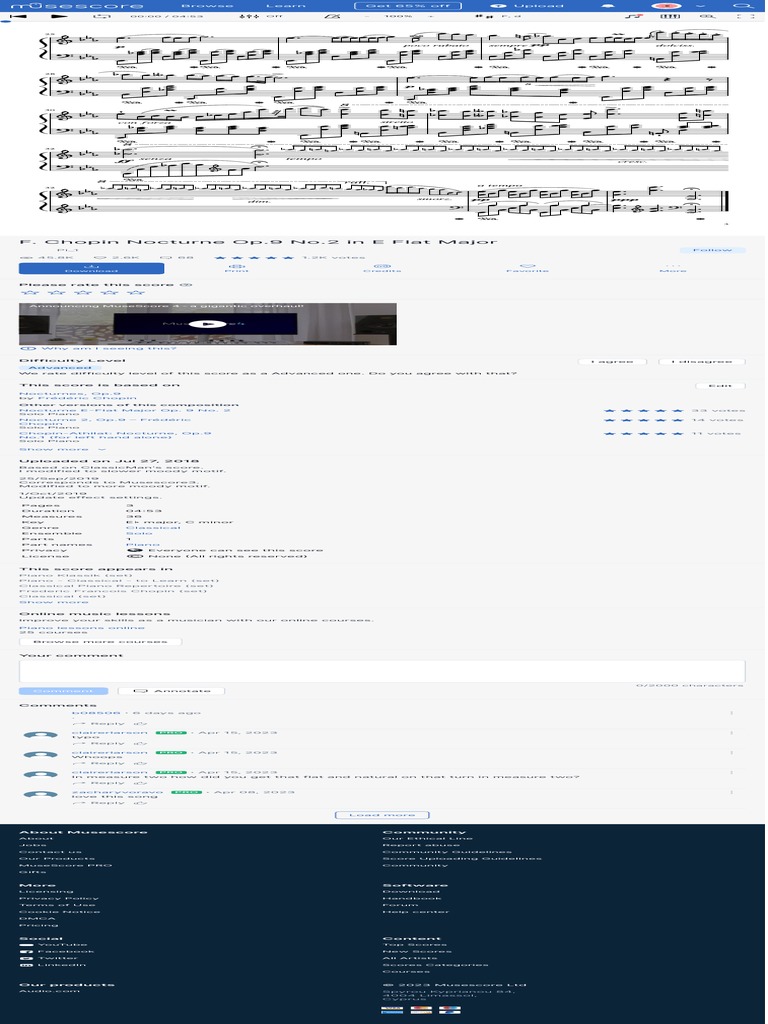 F Chopin Nocturne Op 9 No 2 In E Flat Major Sheet Music For Piano