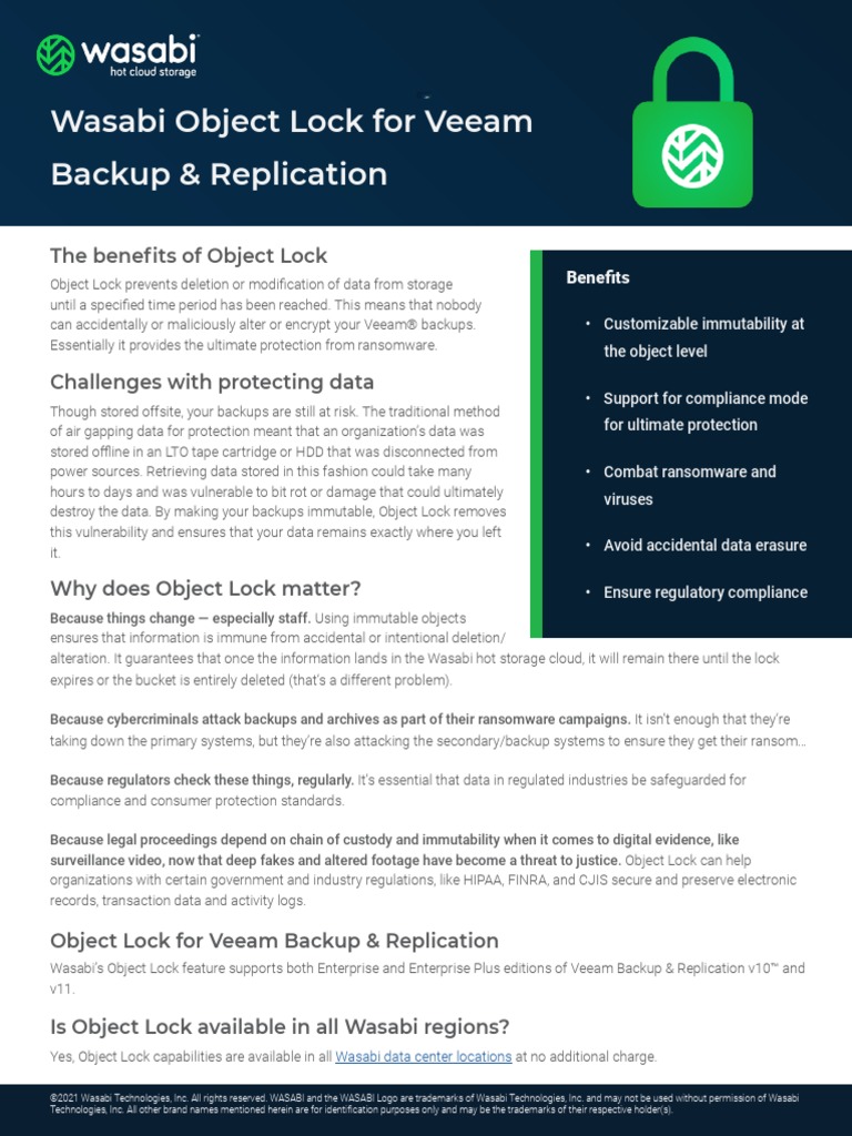 VAhFEBbQzeMaSh0otvvg - Veeam Object Lock 1pgr-5-7-21 | PDF | Backup ...