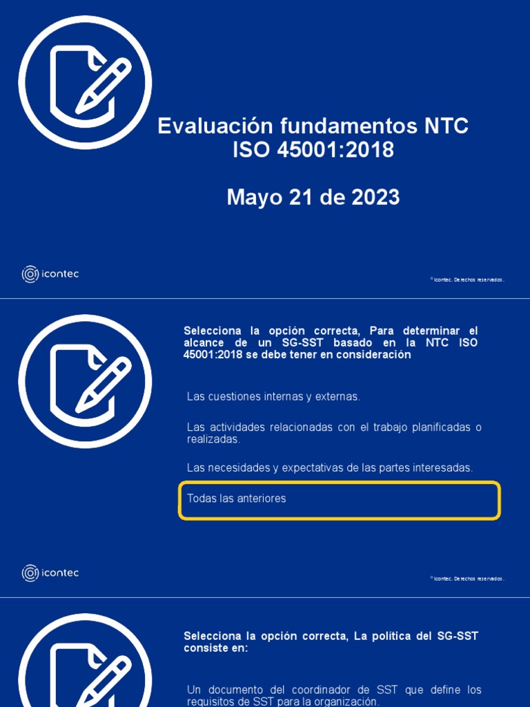 Evaluación Fundamentos NTC ISO 45001 | PDF | Negocios | Informática