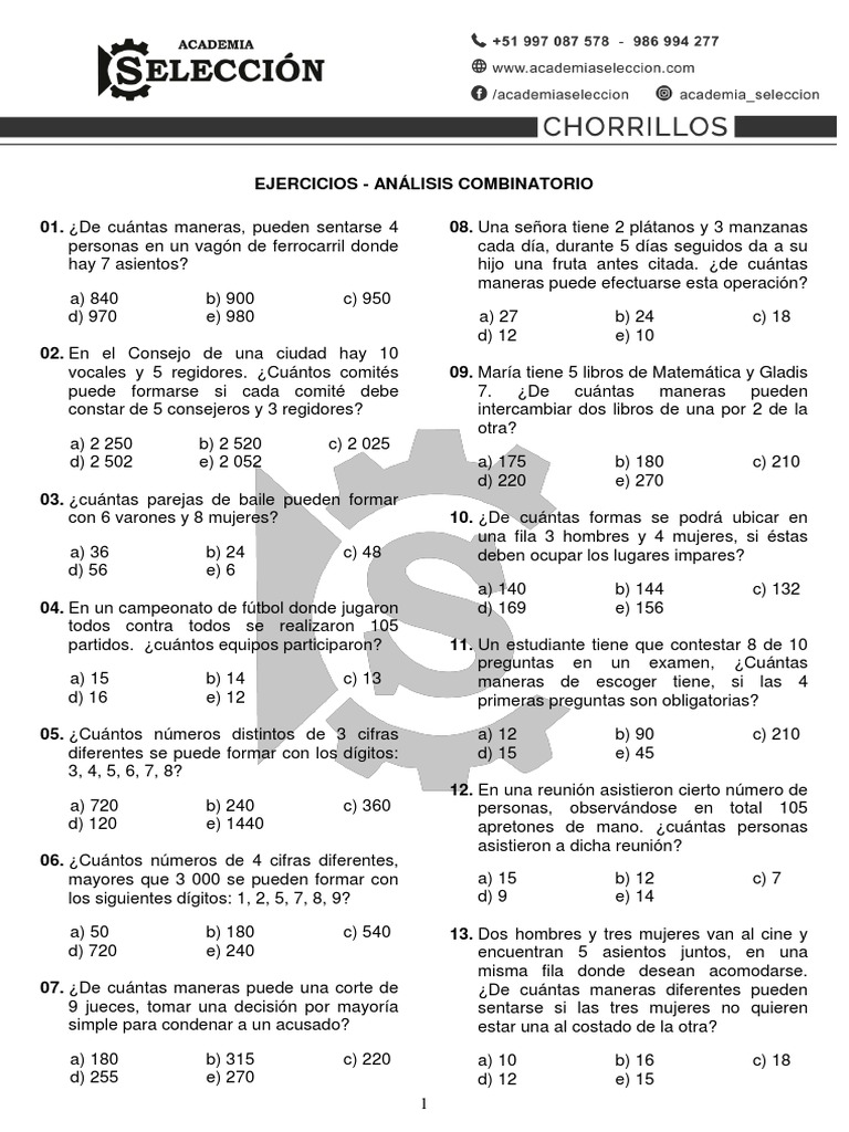 Ejercicios de Análisis Combinatorio | PDF | Ajedrez
