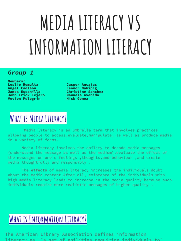 Media Literacy Vs Information Literacy Group 1 PDF