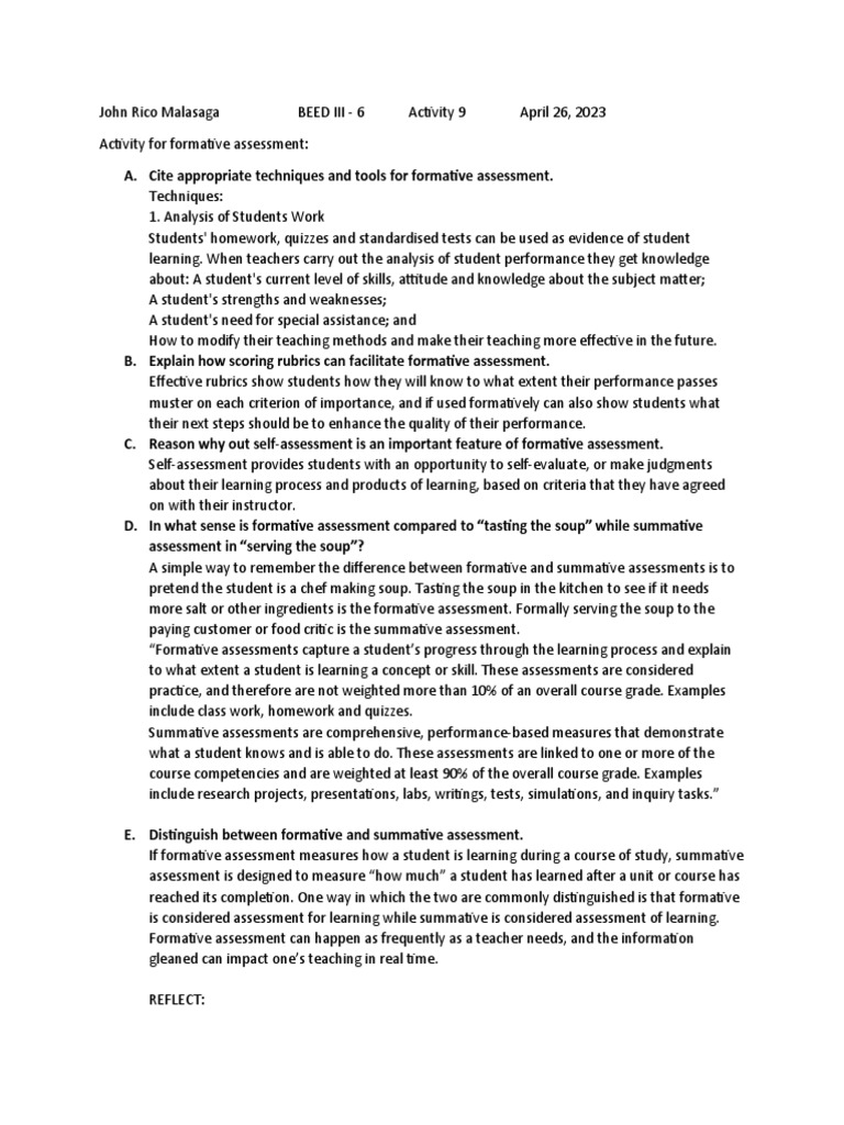 Formative Assessment Techniques and Insights | PDF | Educational ...