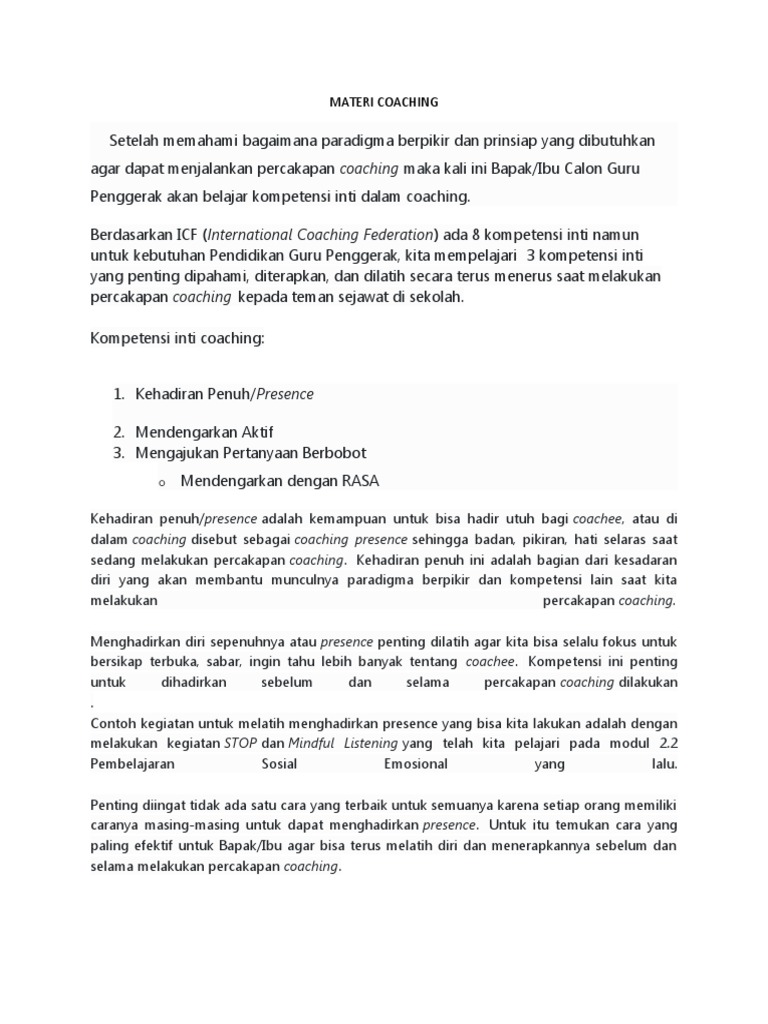 Kompetensi Inti Coaching untuk Guru | PDF | Pengembangan Diri | Sains ...