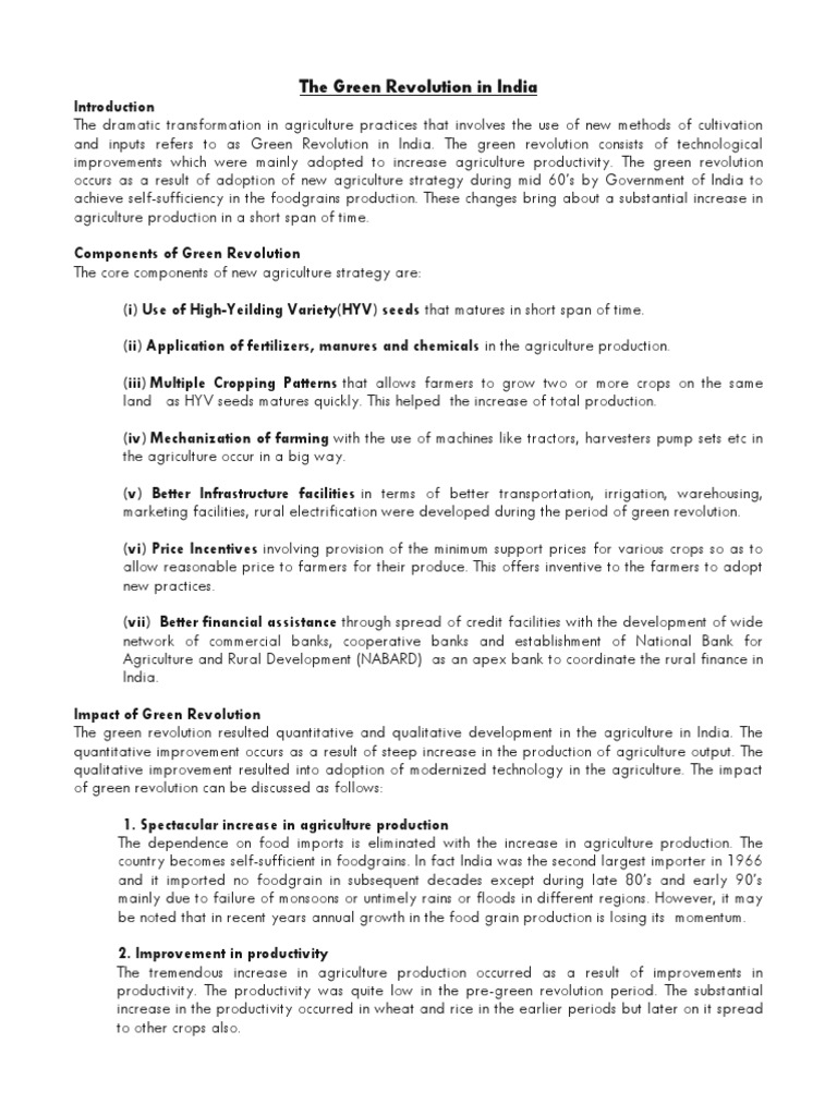 Impact of Green Revolution in India | PDF | Agriculture | Green Revolution