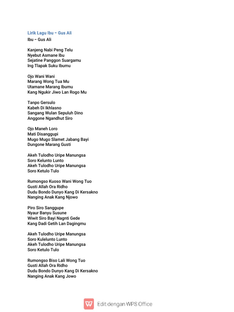 Lirik Lagu Ibu-WPS Office | PDF