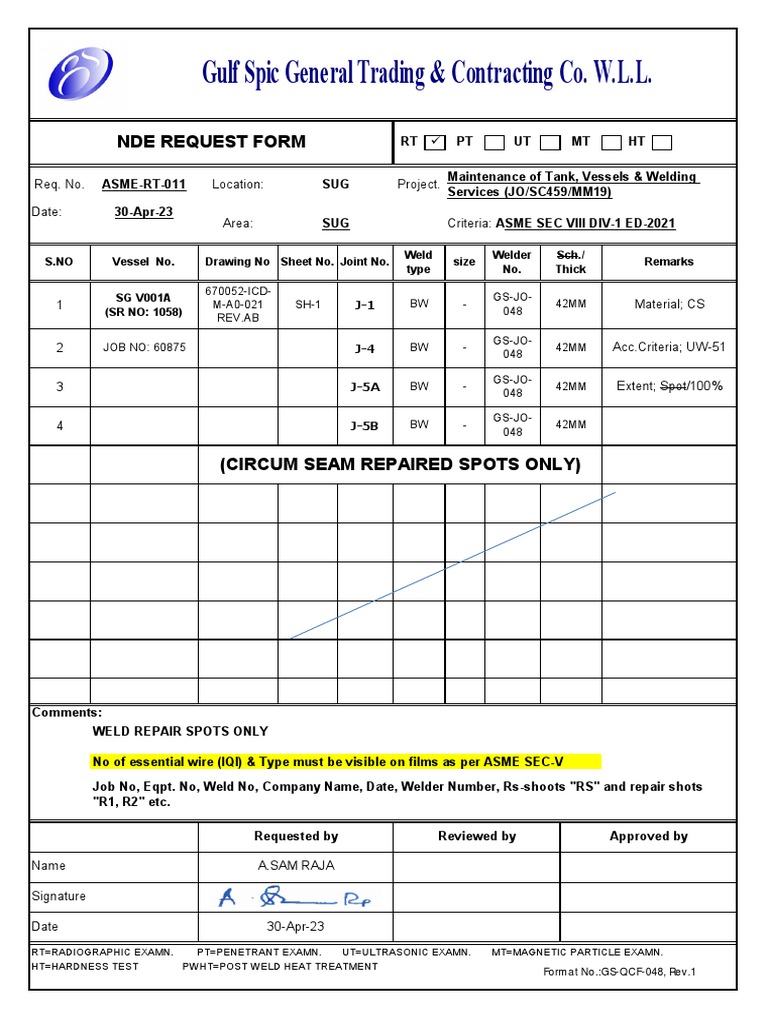 Nde Request - RT | Download Free PDF | Construction | Welding