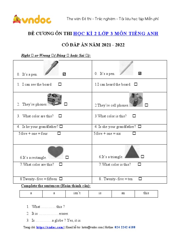 De Cuong On Tap Hoc Ki 2 Mon Tieng Anh Lop 3 | PDF