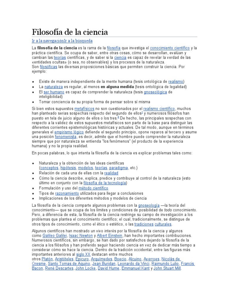 Filosofía de La Ciencia PDF Filosofía de la Ciencia Realismo