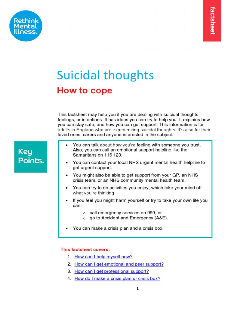 Coping Strategies for Suicidal Thoughts | PDF | General Practitioner ...