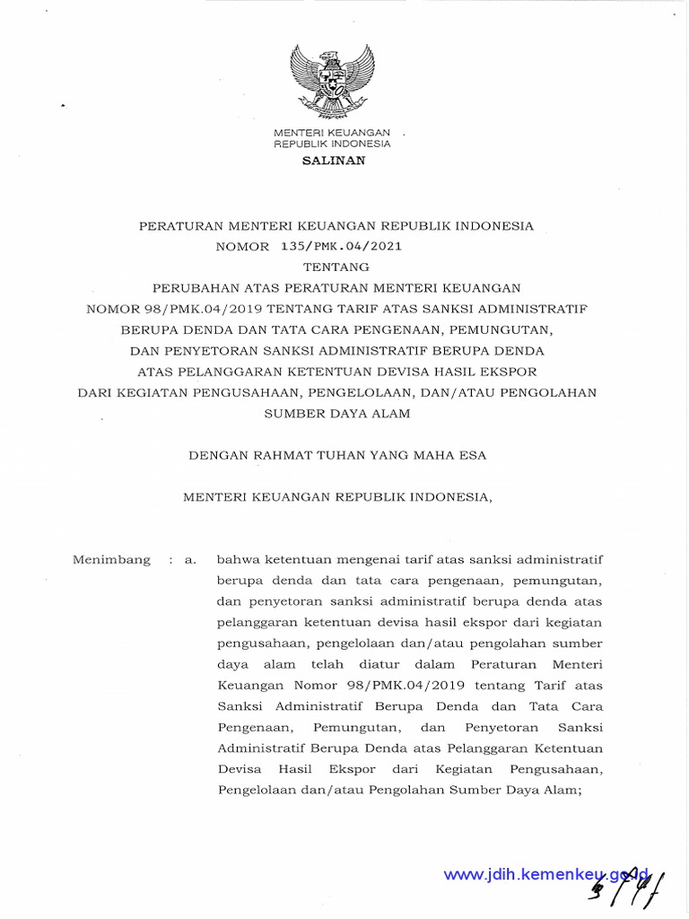 PMK 135 - PMK.04 - 2021 | PDF