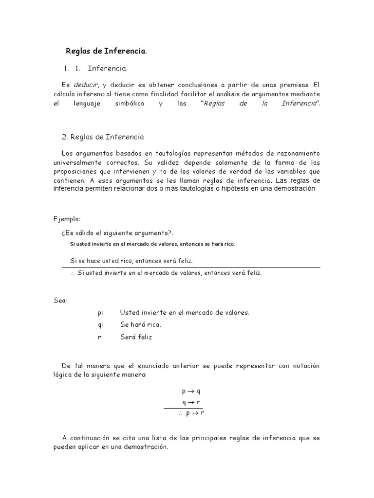 Reglas de Inferencia | PDF | Razonamiento deductivo | Inferencia