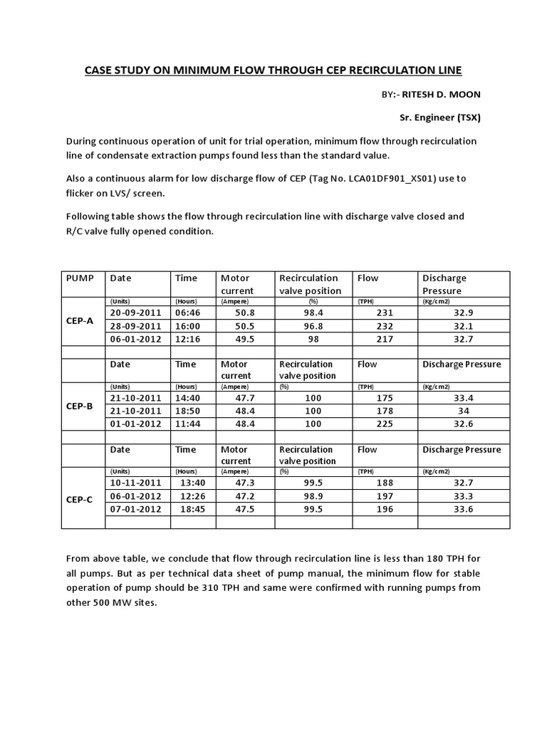Case Study On Minimum Flow Through Cep Recirculation Line PDF Pump