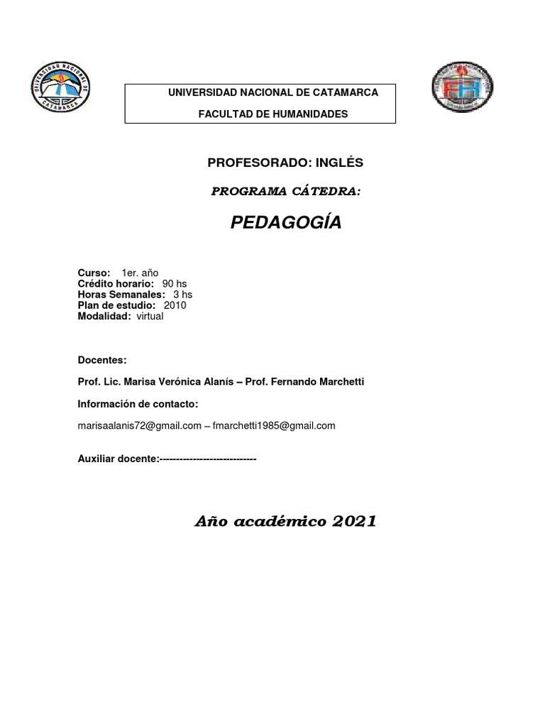 Programa Pedagogia Abril 2021 | PDF | Maestros | Pedagogía