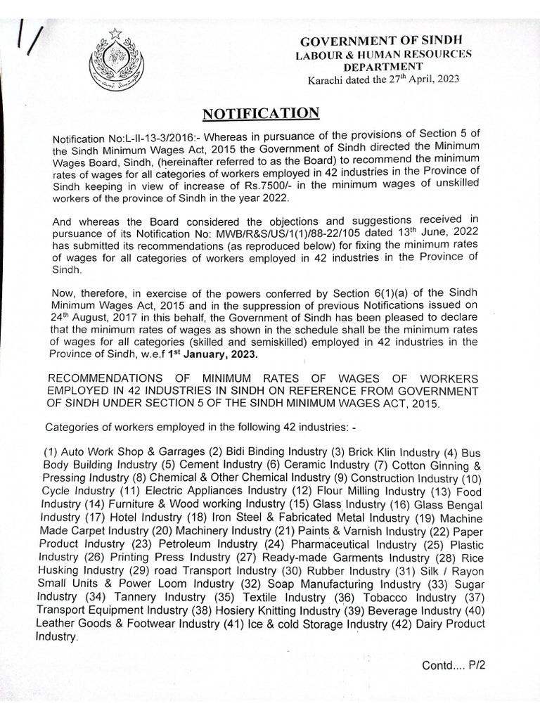 Minimum wage notification w e f 01 01 2023 pdf