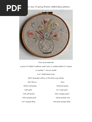 March Vase of Spring Flowers Embroidery Pattern