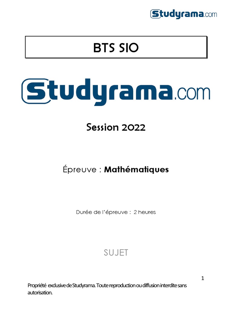 Sujet de Maths BTS SIO 2022 | PDF