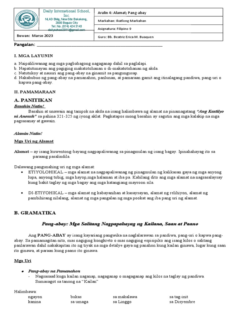Filipino 9 7th WEEK Q3 | PDF