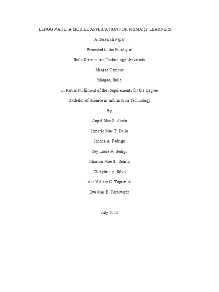 Lenggwahe: Mobile App for Primary Learners | PDF | Application Software ...