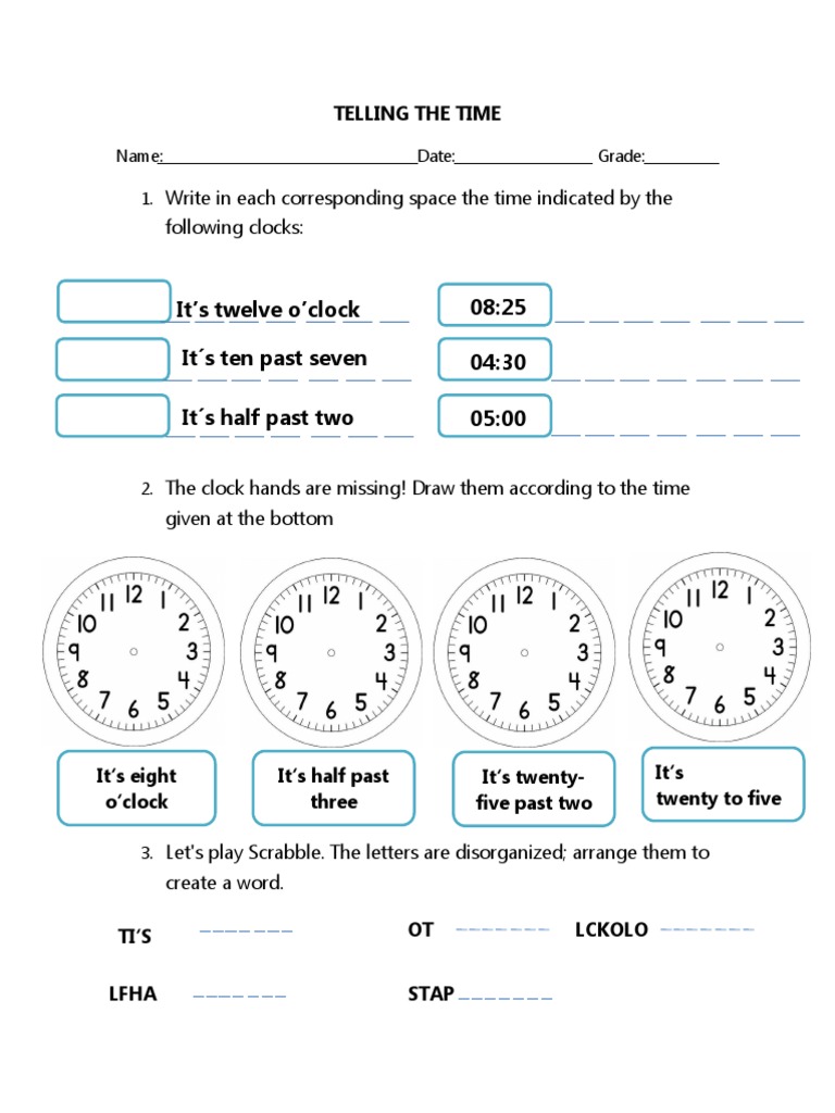 Telling The Time Exercise PDF