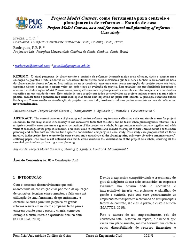Project Model Canvas em Reformas Eficazes | PDF | Engenharia Civil ...