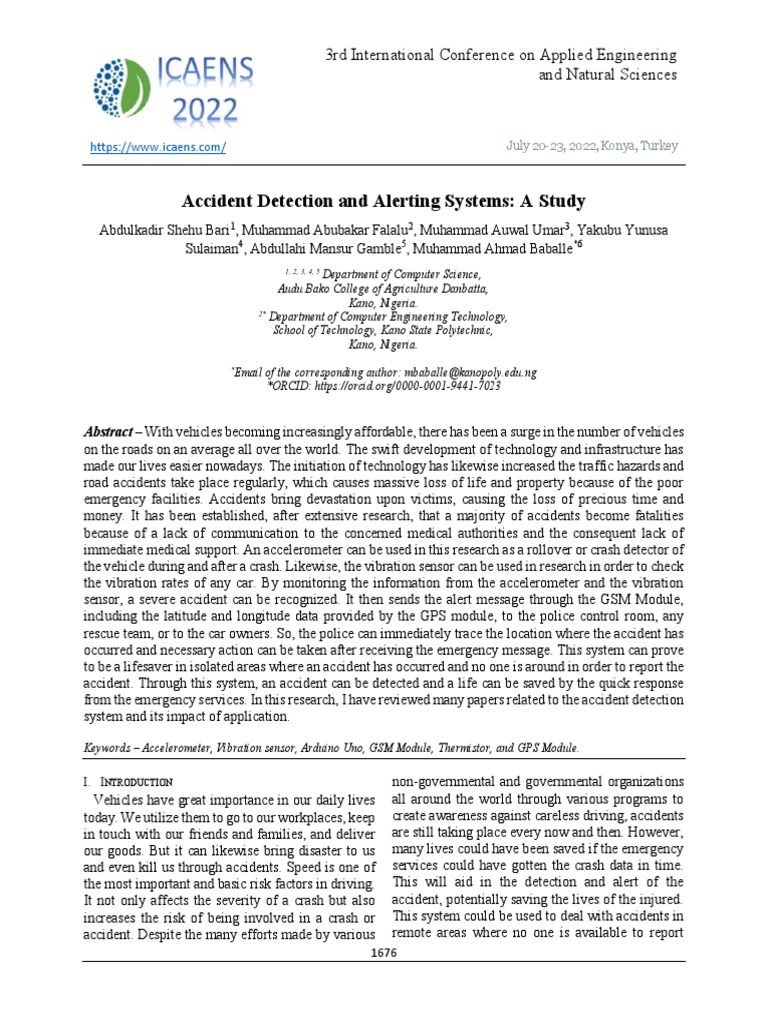 Conf - Accident Detection and Alerting Systems A Study | PDF ...