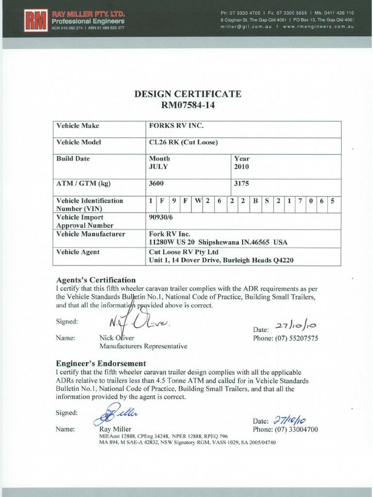 Example Trailer Compliance Cerificate | PDF
