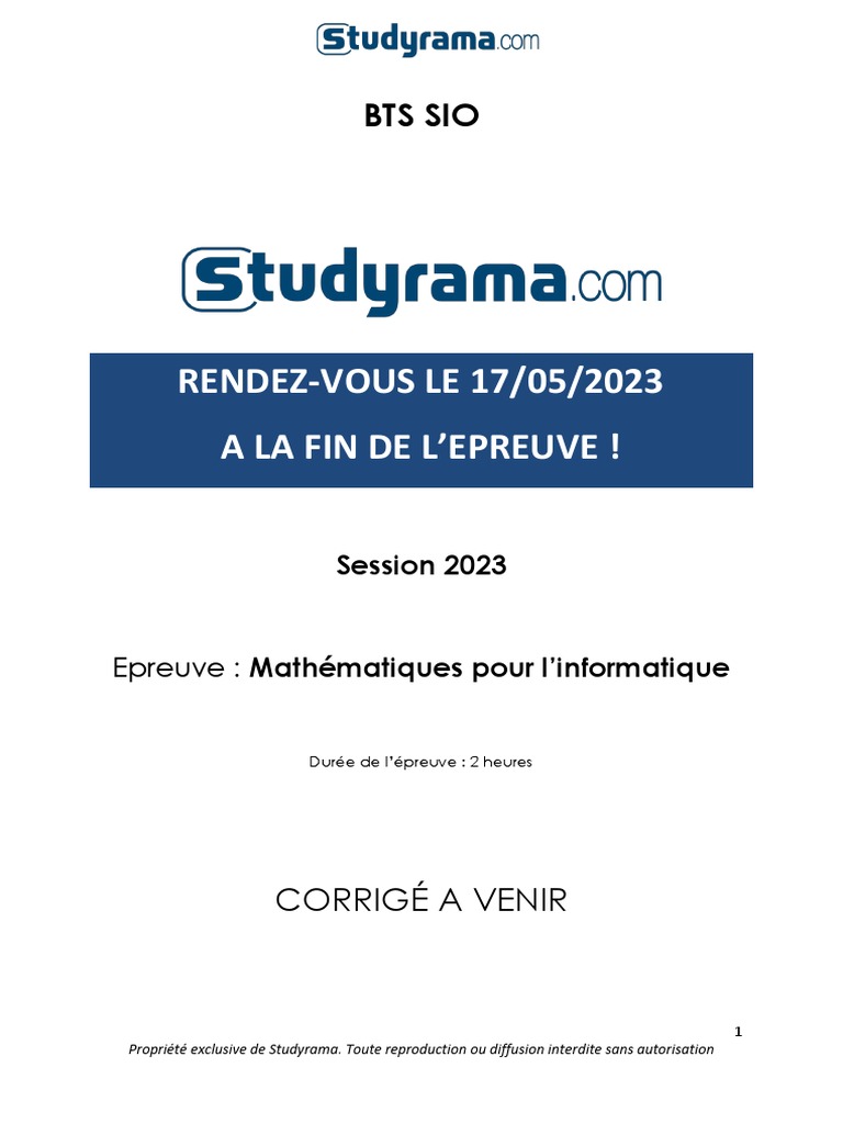 Corrigé Maths BTS SIO 2023 à venir | PDF