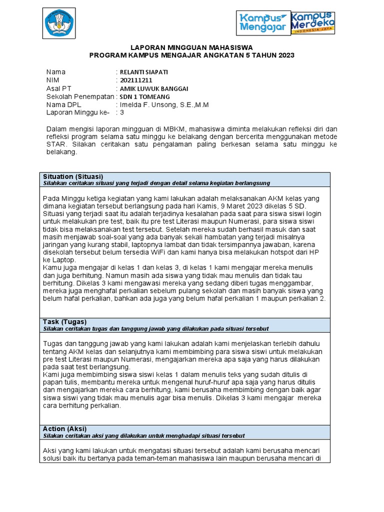 Format Laporan Mingguan Mahasiswa Km 5 Pdf