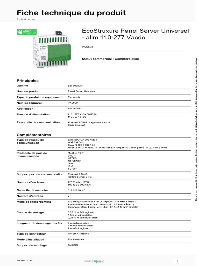 EcoStruxure Panel Server - PAS600 | PDF | Internet | Internet et Web