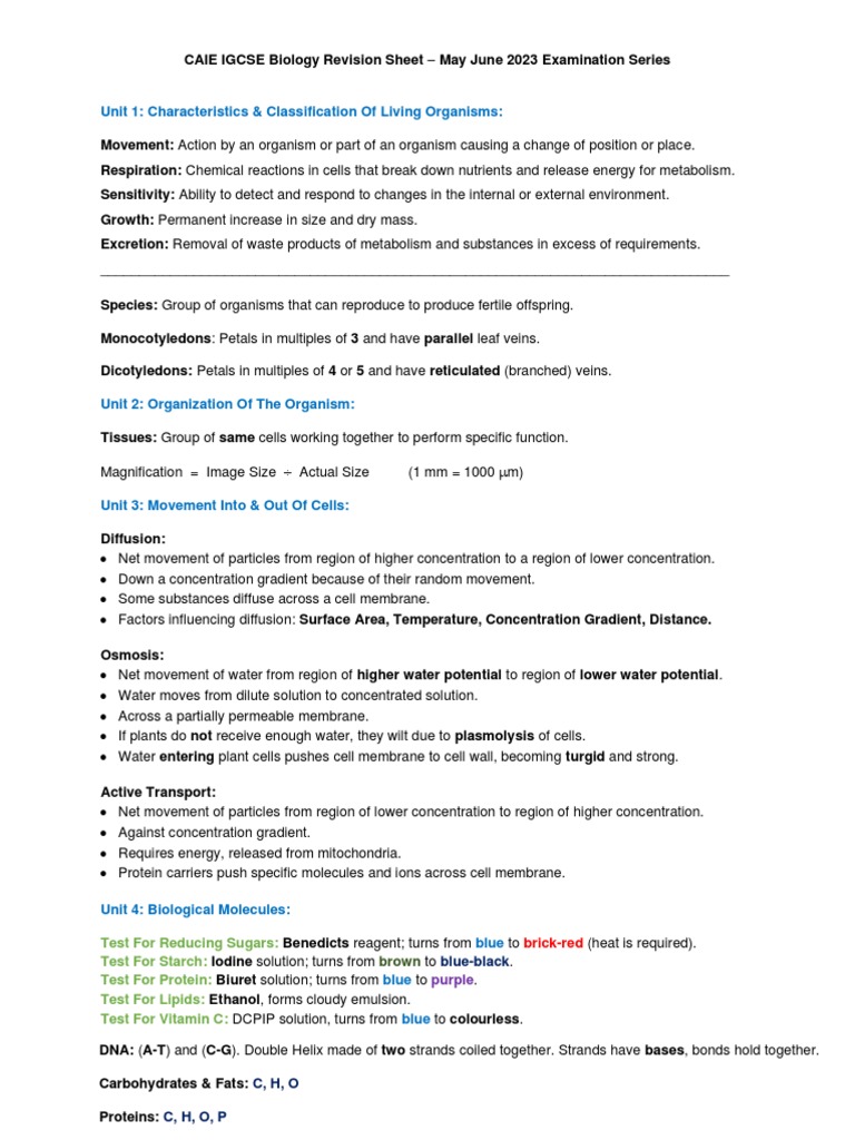 IGCSE Biology Revision Notes 2023 | PDF | Digestion | Leaf