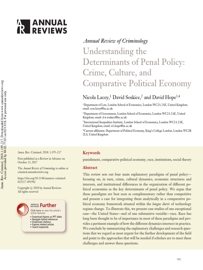 Understanding The Determinants of Penal Policy | PDF | Penology | Crimes