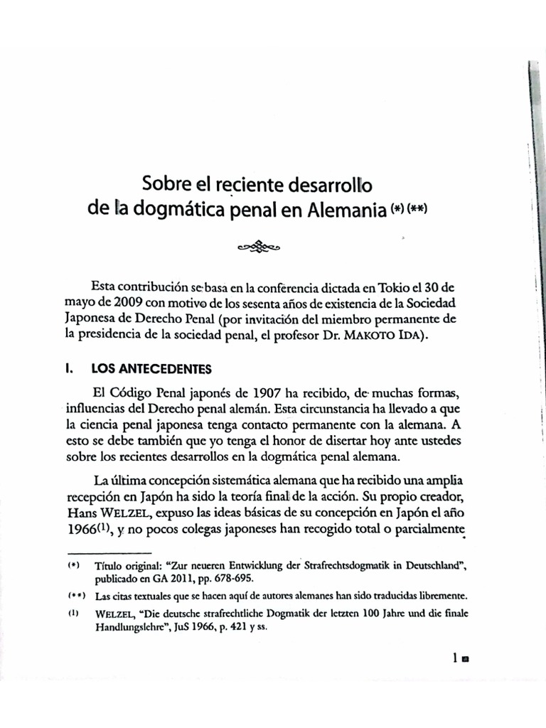 Sobre El Reciente Desarrollo de La Dogmática Penal en Alemania | PDF