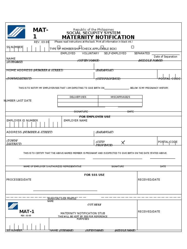 Mat 1 Form PDF Pregnancy