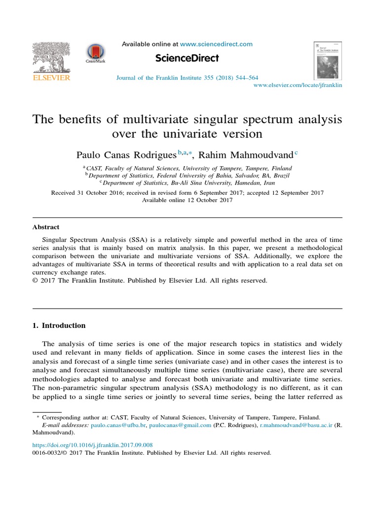 Multivariat Singular Spectrum Analysis PDF Matrix (Mathematics