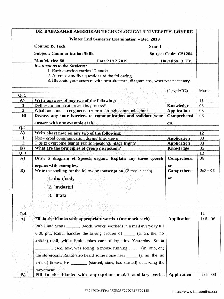 Btech 1 year communication skills cs1204 dec 2019 pdf