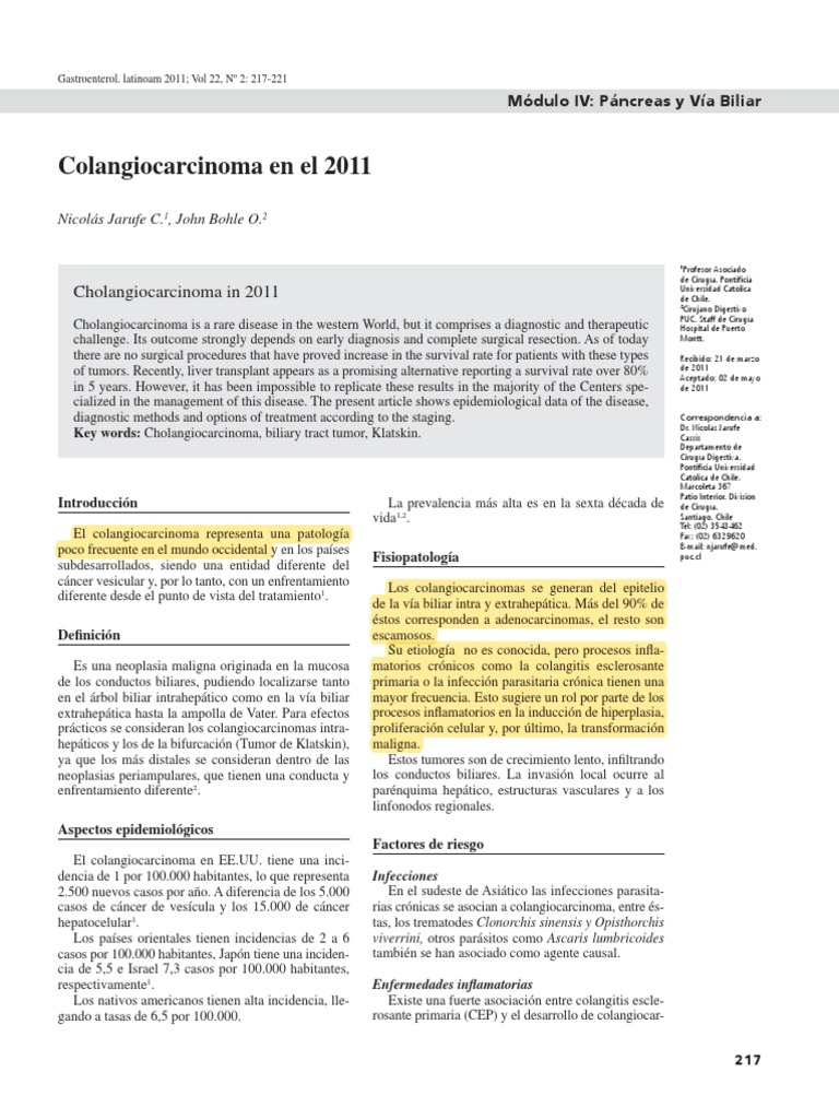 Colangiocarcinoma: Diagnóstico y Tratamiento | PDF | Cáncer | Hígado