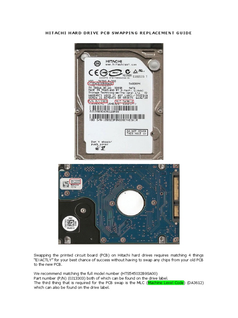 Hitachi Hard Drive PCB Swapping Replacement Guide | PDF | Printed ...