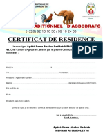 Certificat de Résidence