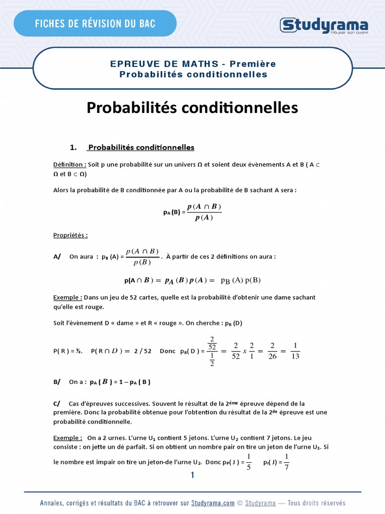 Fiche de révision : Probabilités 1ère | PDF | Mathématiques | Concepts ...