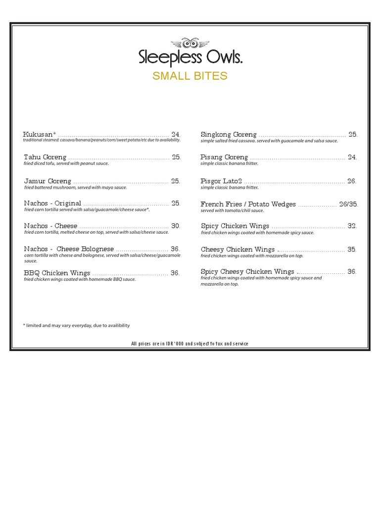 Sleepless Owls Menu Overview | PDF