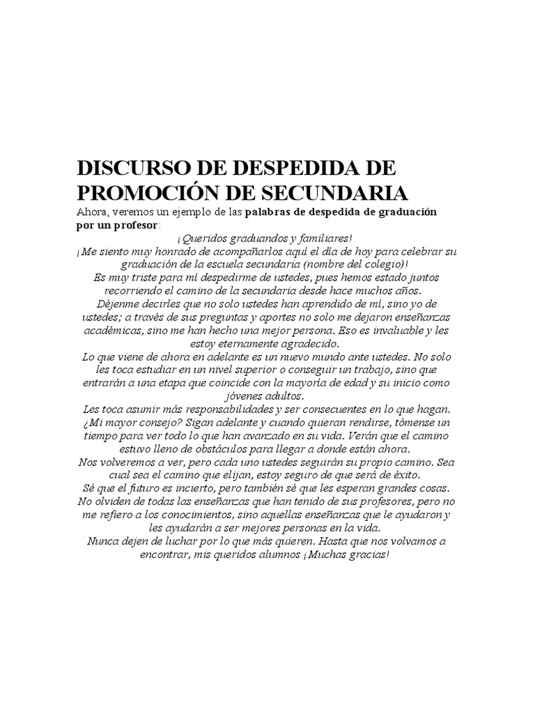 Esquema Del Discurso De Graduación De La Escuela Secundaria