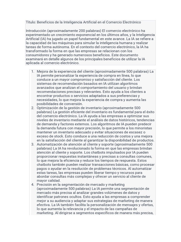 Inteligencia Artificial en El Comercio Electrónico | PDF | Inteligencia ...